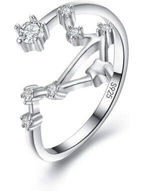 Libra (Sep 23 - Oct 23) 925 Silver CZ Horoscope Zodiac Constellation Ring